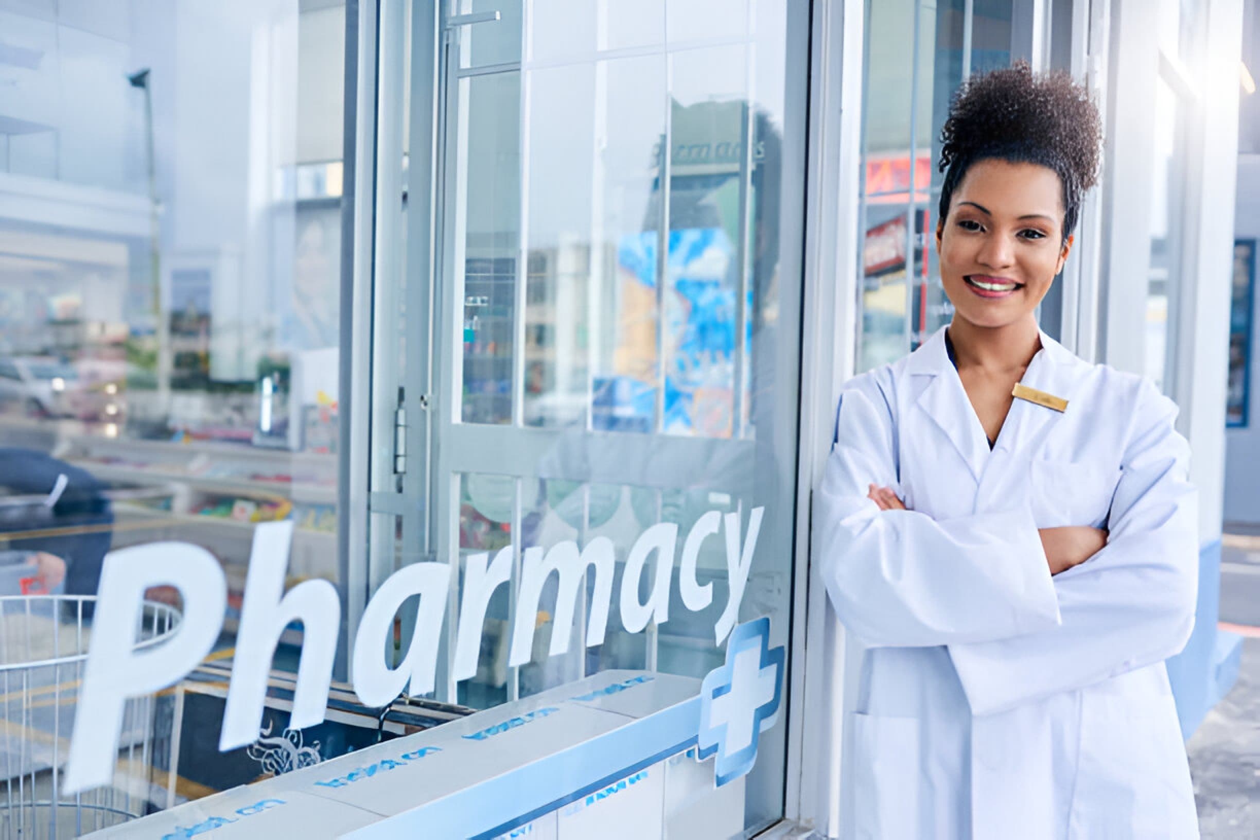 Modern hospital pharmacy with AI-powered systems