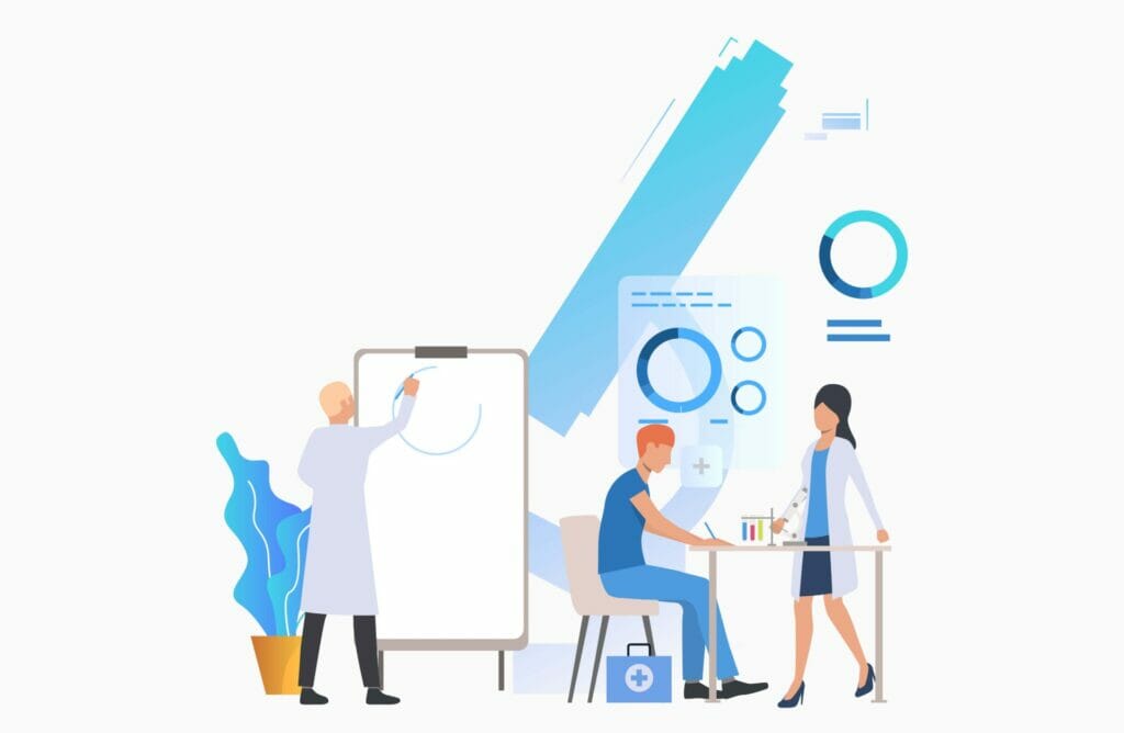 medeilplus-Physicians drawing graph and working with tubes vector